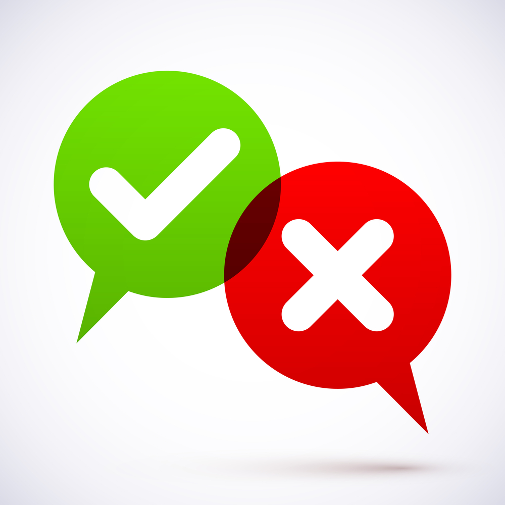 green check mark overlapping with red x in a bubbles
